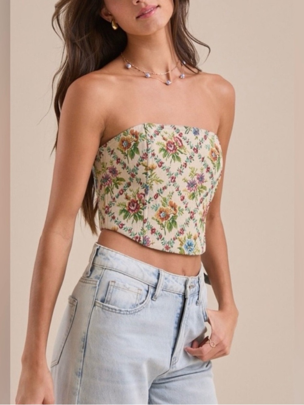 NWOT Altar’d State Demi Brocade Tie Back Corset Top
